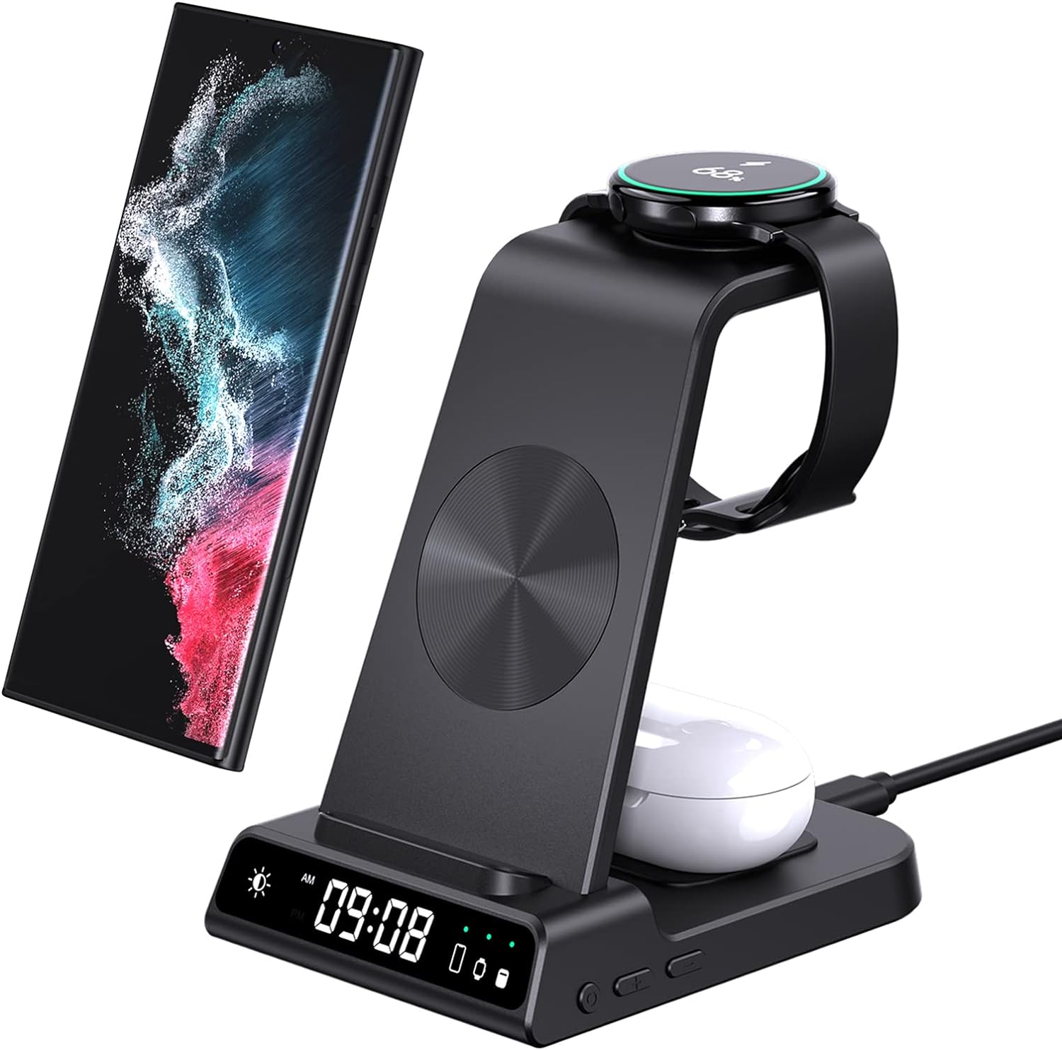 Wireless charging station for smartwatch, phone and earpods